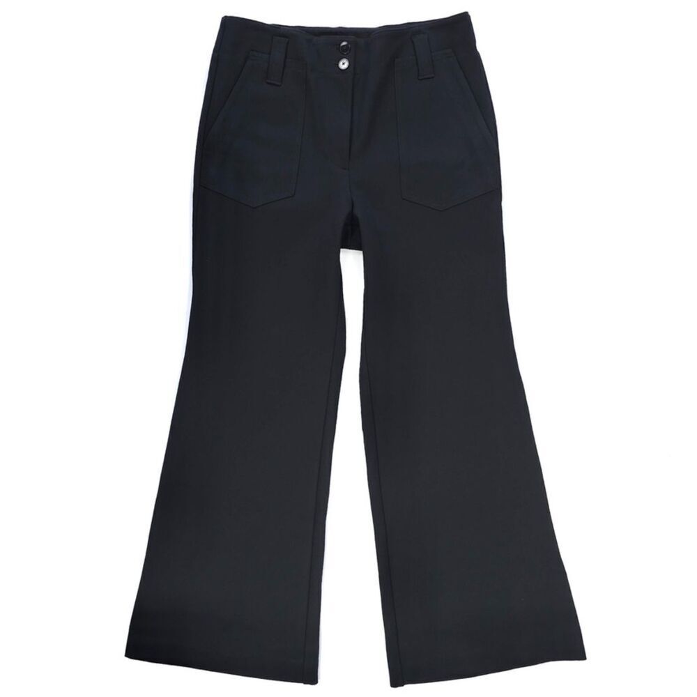 NEW Anthropololgie Maeve Naomi Ponte Wide-Leg Flare Pants Black Preppy Minimal